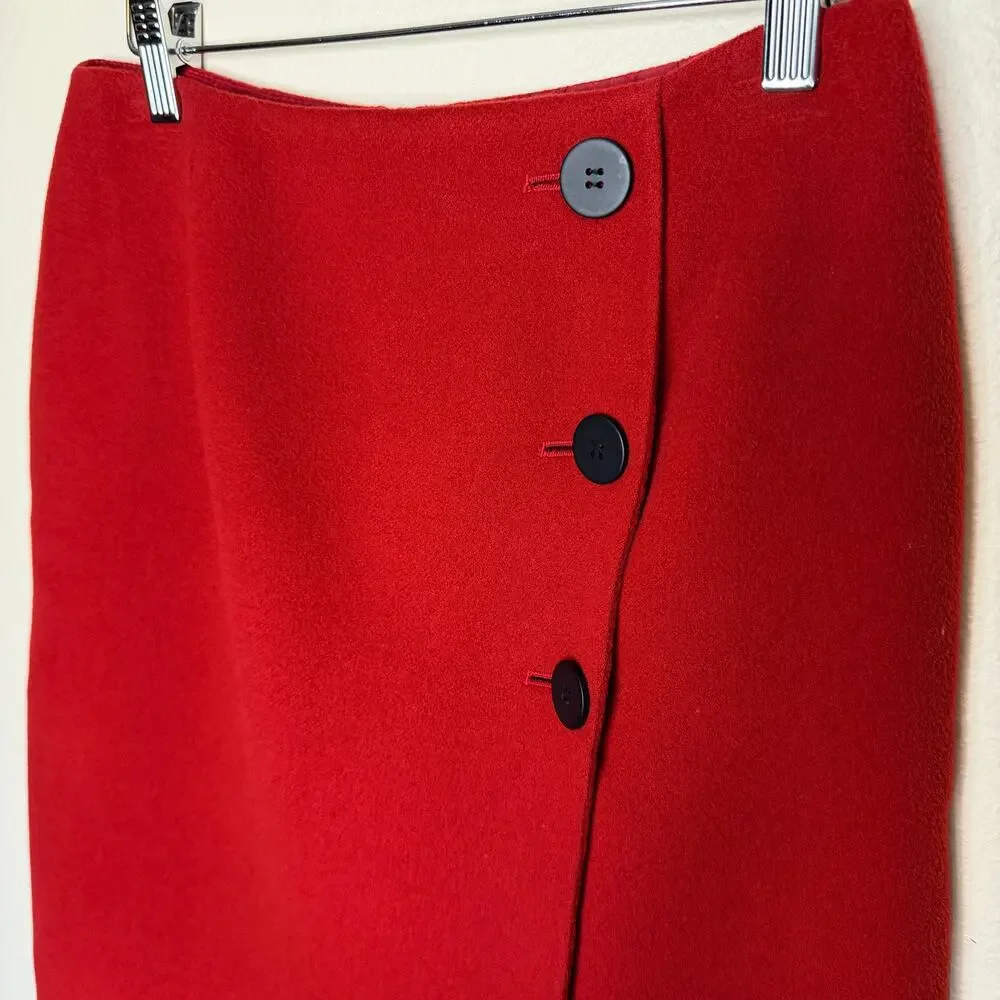 Talbots Red Faux Wrap 100% Wool Skirt 4 - Picture 2 of 11